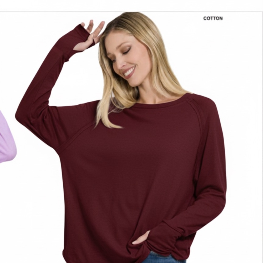 Zenana NWOT XL Amelia Reagan sleeve top Burgundy color